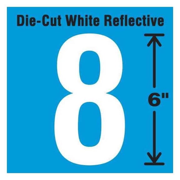Stranco Number Label, Vinyl, 6 in H, 2-3/4 in W DWR-6-8-EA