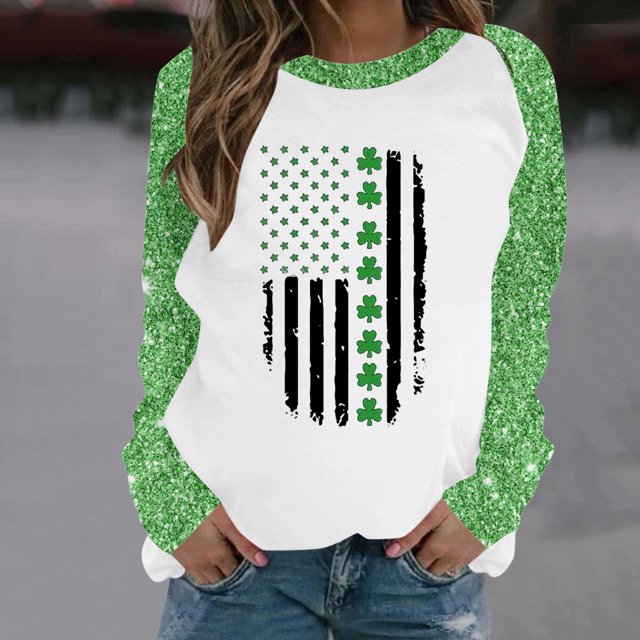 Qiopertar Mode Femmes Imprimé Col Rond Pull Tops Manches Longues Blouse Confortable Chandail en Molleton Offres de la Semaine Liquidation Moins de 5$ jusqu'à 90 % de Réduction