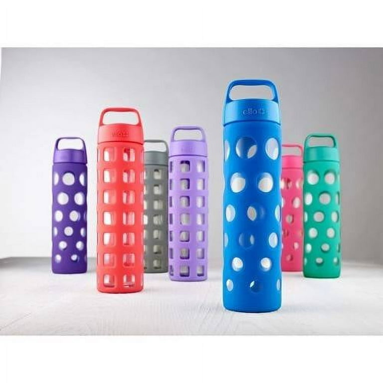Ello Glass Water Bottle With Silicone Sleeve, Wood Top, & Glass Straw - 20  Fl Oz