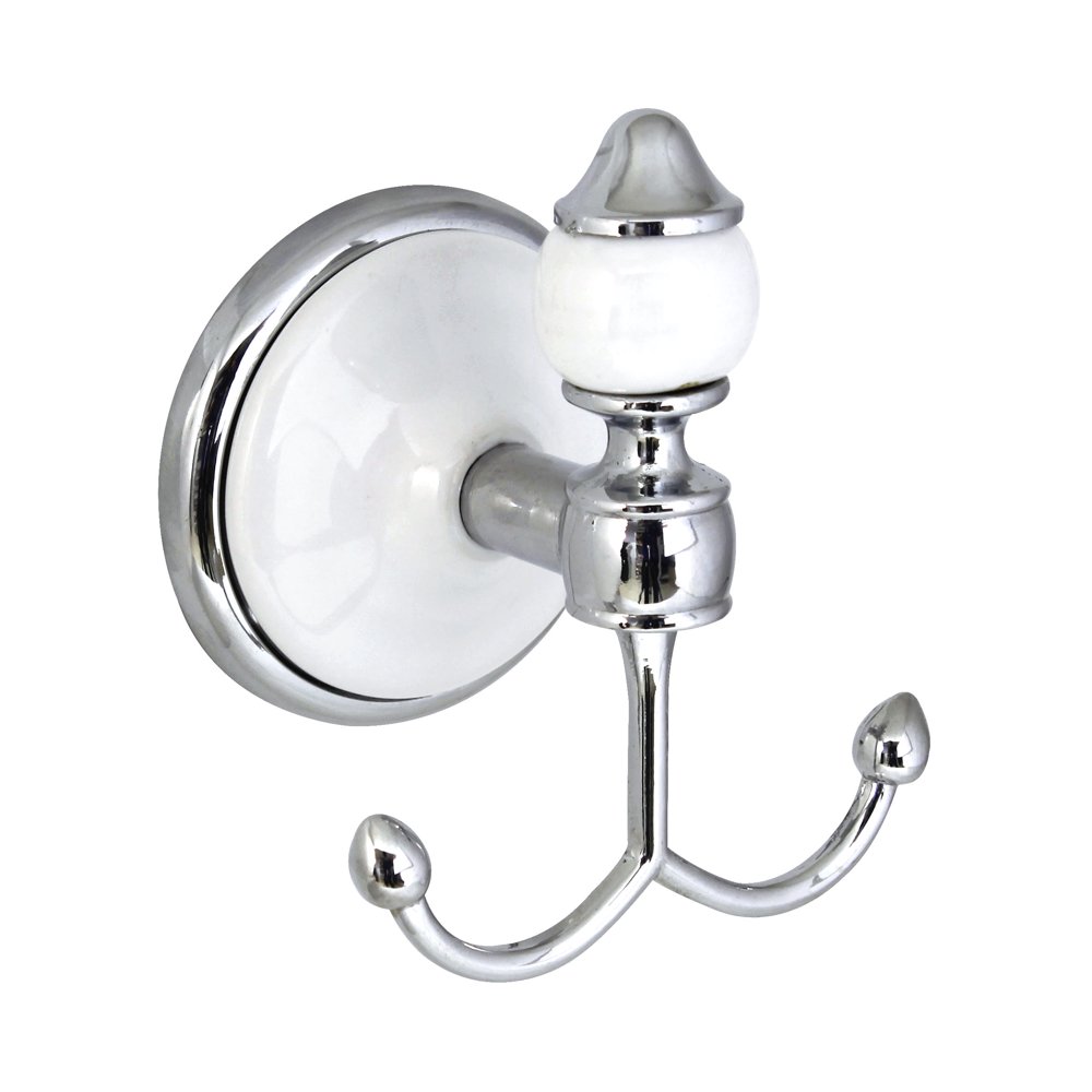 MODONA Double Robe & Towel Hook White Porcelain & Chrome Arora