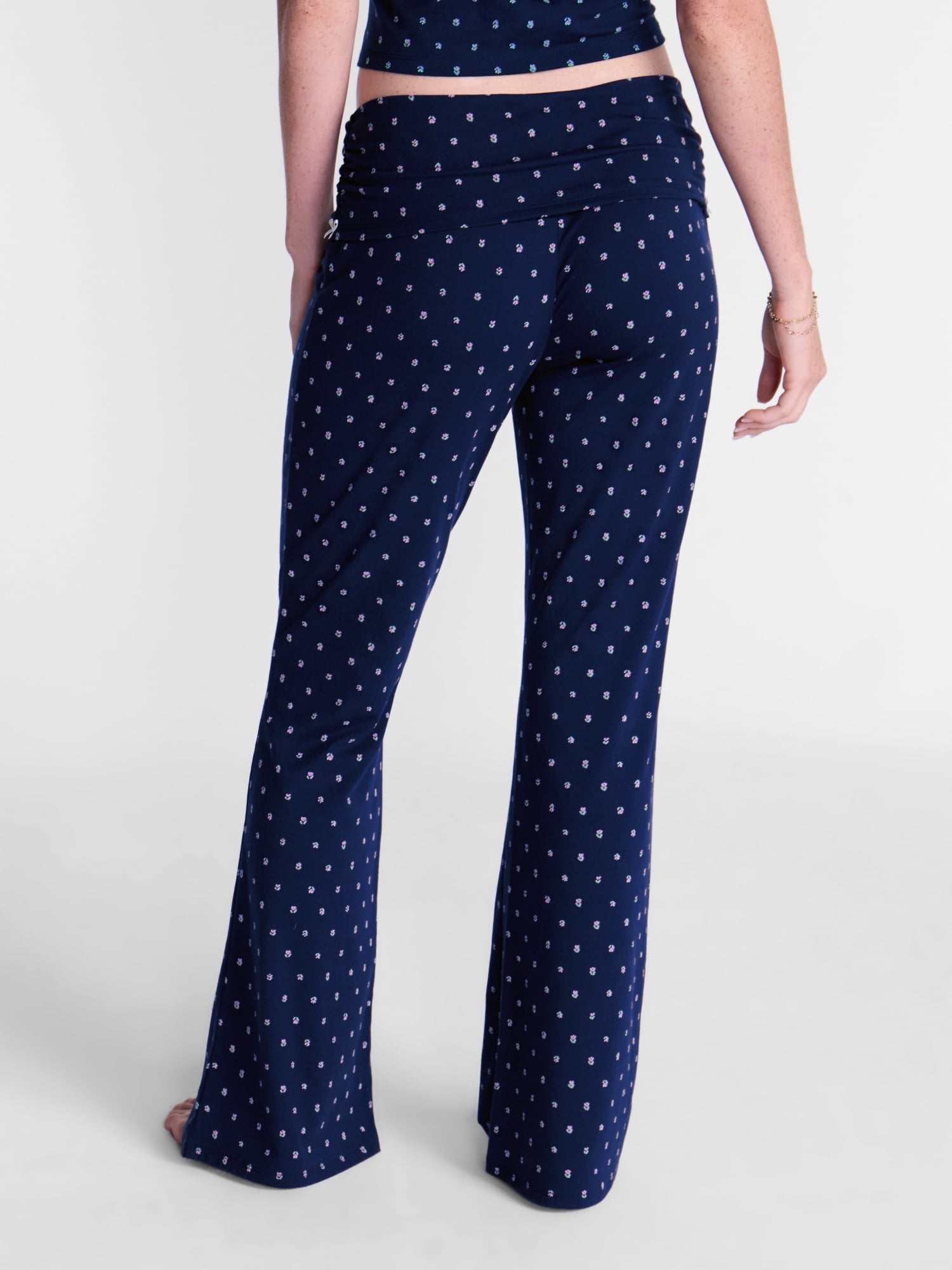 No Boundaries Cotton Blend Jersey Sleep Foldover Pants, 31'' Inseam, Women’s XXS-3X