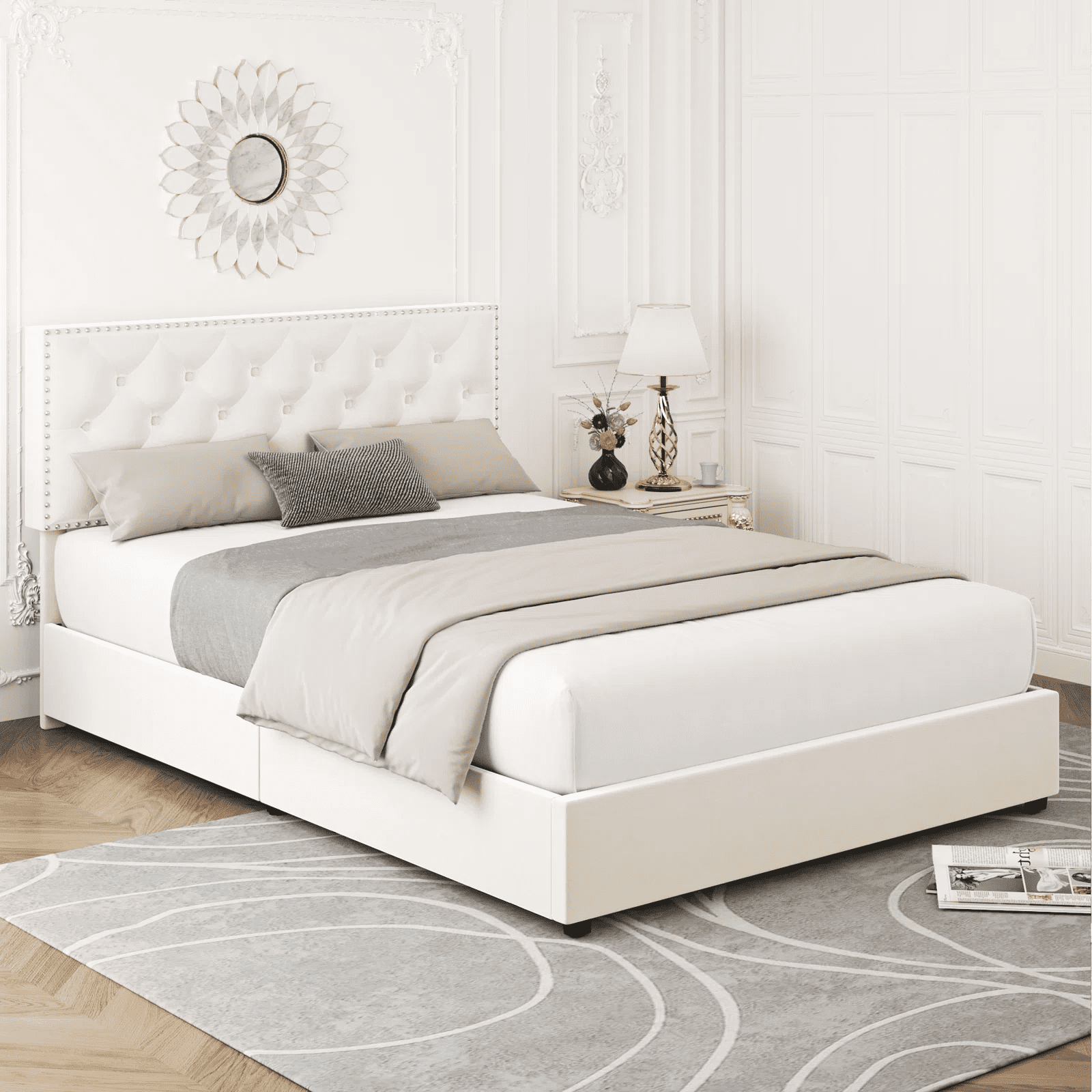 ♡HIME♡ Homfa Queen Bed Frame with Adjustable LED Headboard, PU