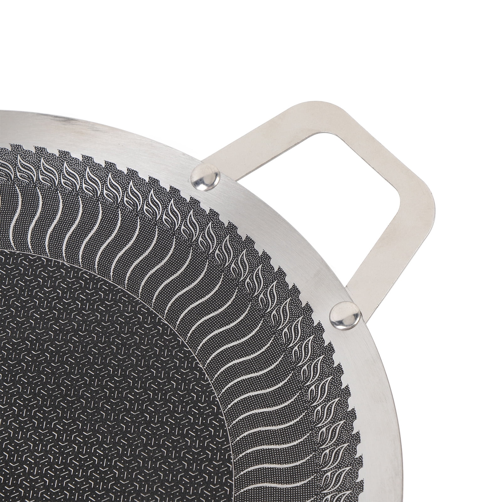 YAHHU Round BBQ Griddle Korean Grill Pan Stainless Steel Nonstick Double Handle for Induction Cooktop Outdoor Camping Barbecue 15.0 inches / 38cm