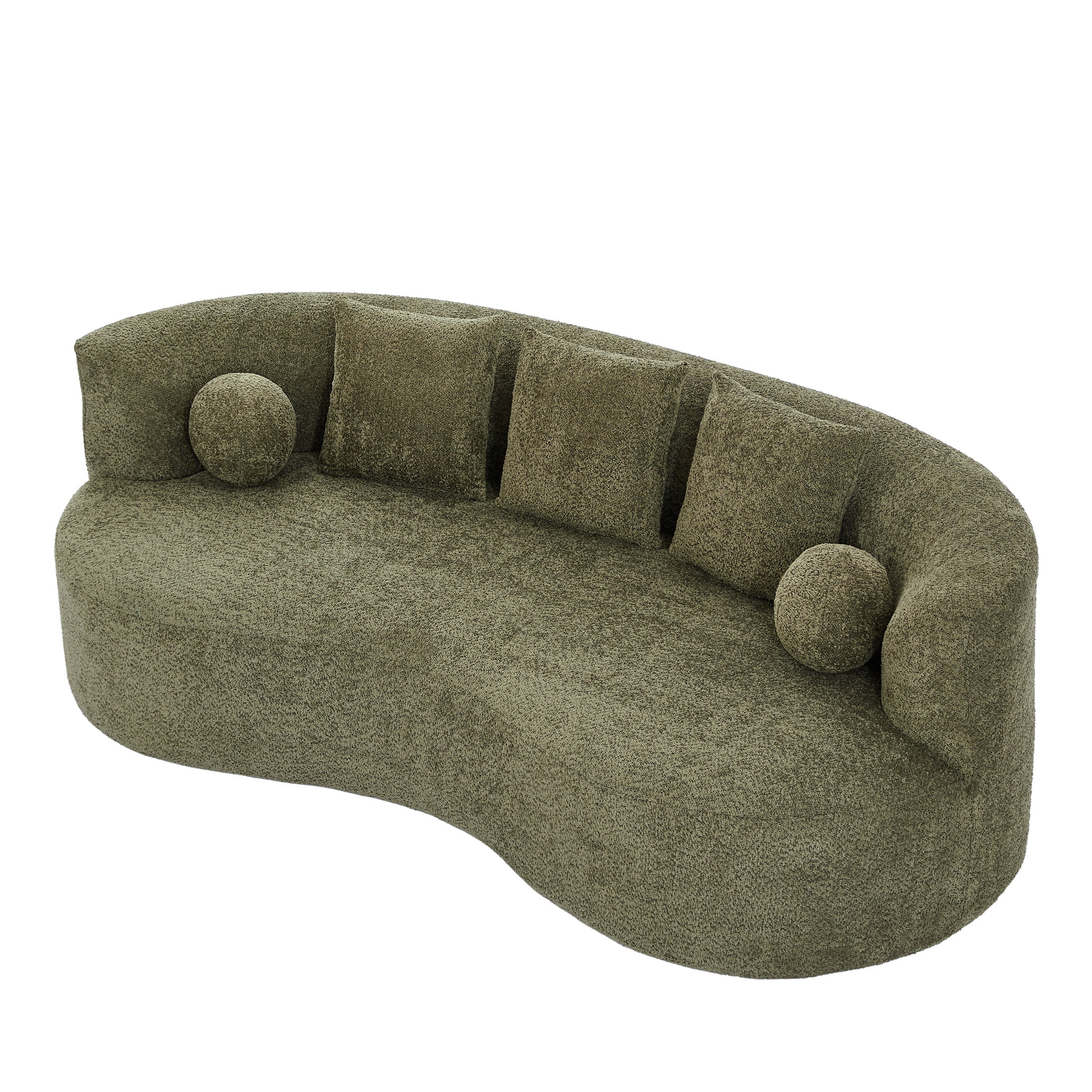 Christopher Knight Home 90" Curved Boucle Sofa with Pillows, Modern 3-Seat Upholstered Couch, Forest Green