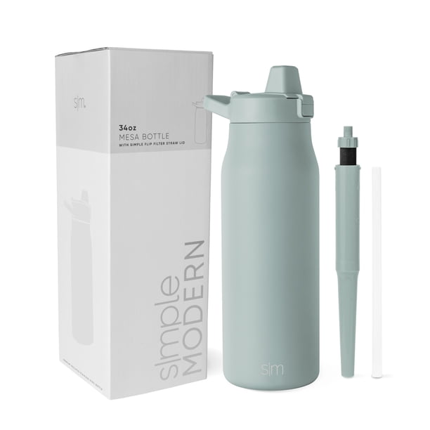 Botella de agua simple, moderna, con aislamiento filtrado, vidrio marino de 1 litro