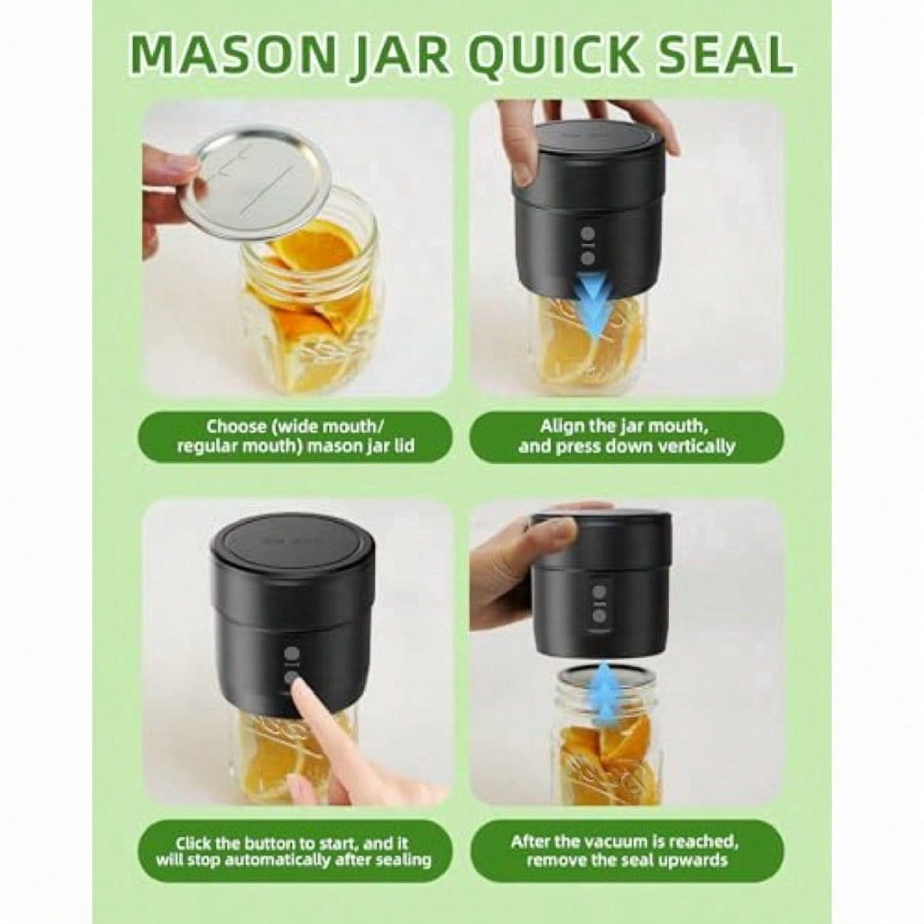 Mason Jar Vacuum Sealer Kit Electric Mason Jar Vacuum Sealer Kit Jar Vacuum Sealer for Mason Jars Double Cordless Automatic Vacuum Sealer with Wide and Regular Mouth Mason Lids for Food Storage