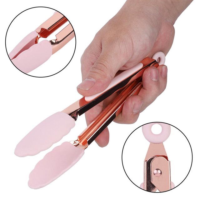 Fdit Pinzas de Cocina de Silicona Premium de 1 Pieza 8 Pulgadas Puntas de Silicona Antiadherente de Acero Inoxidable con Orificio para cocinar, Barbacoa y Ensalada(Rosa) Amonsee NO