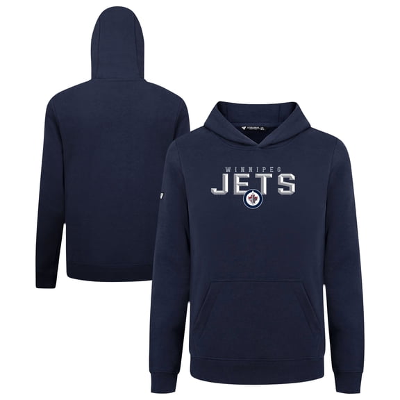 Youth Levelwear Navy Winnipeg Jets Podium Carve Pullover Hoodie