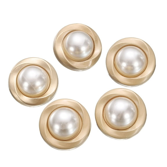 Uxcell 5pcs 28L Pearl Gold Metal Sewing Buttons 18mm 11/16" Round Women Coat Buttons with Plastic Shank Replacement DIY Button for Sewing Clothing Sweater Decoration Craft, #4