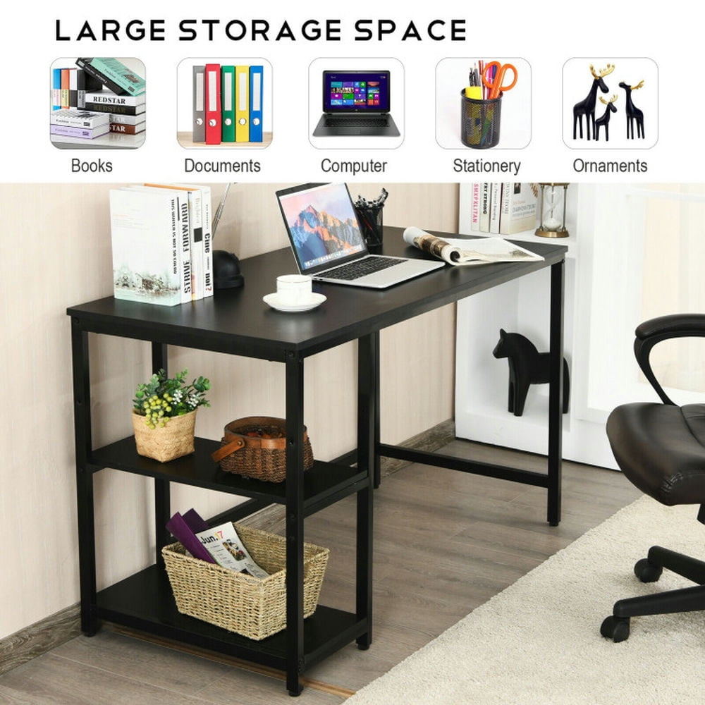 Demi Bonn 47" Computer Desk Office Study Table Workstation Home with Adjustable Shelf, Black
