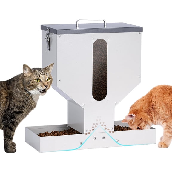Automatic Cat Feeder 2 Cats Gravity Dual Cat Feeder Auto Dry Food Dispenser with Strong Anti-Jam Galvanized Steel Pet Food Station Indoor & Outdoor