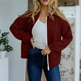 thumbnail image 3 of Bomber Jacket for Women without Hood, Womens Solid Textured Casual Full Zip Cardigan Coats Fall Winter Outerwear (M, Wine), 3 of 6