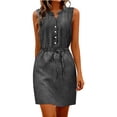 thumbnail image 2 of ClodeEU Women's Sleeveless V Neck Shirt Dress,Casual Button Down Mini Dress with Waist Drawstring Dark Gray,Women's Plus M, 2 of 8