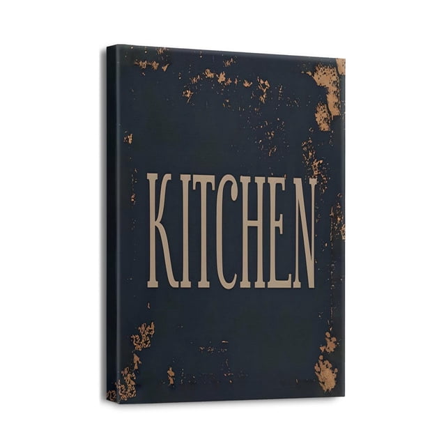 Modern Kitchen Wall Art - Black Design Kitchen Rules Canvas Prints - Framed Decorative Poster for Farmhouse Kitchen - Ready to Hang - 12"x16"