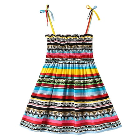 

QIPOPIQ Toddler Girls Casual Dresses Clearance Toddler Kids Baby Girl Summer Seaside Beach Dress Sling Skirt Floral Skirt