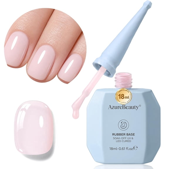 AzureBeauty 18ml Milky Pink Rubber Base Builder Color Gel for Thin Nails , Flexible Self-Leveling Base for Apex Overlays, Nail Strengthener for Weak Natural Nails, No-Lifting Gel Polish