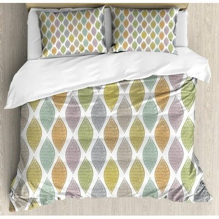 Bright Colored Bedding Sets Doodle Duvet Cover Set King Size, Artsy Scribbled Motifs on Pastel Colored Uneven Ogee Forms Vintage Inspirations, Decorative 3 Piece Bedding Set with 2 Pillow Shams, Multicolor, by Ambesonne ()