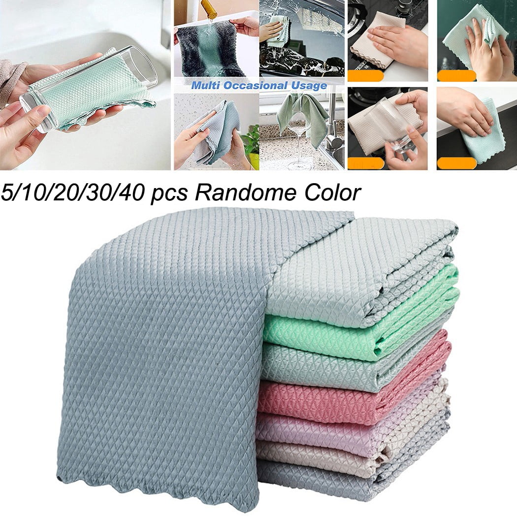 Nanoscale streak-free cleaning cloths reusable No Watermark Fish Scale Cloth Rag Microfibre Polishing Towels for Cleaning Glass Car Kitchen Tableware 10 piezas 