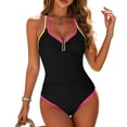 thumbnail image 7 of Duqingm Womens One Piece Swimsuits Women's One Piece Swimsuit Ruched Tummy Control Bathing Suits Vintage Retro Push Up Swimwear Black,2XL, 7 of 7