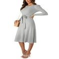 thumbnail image 2 of Femmes Manches Longues Tricot Midi Robe Unie Cravate Ceinturée Pull Tricot Robe A-Ligne Midi Robes, 2 of 7