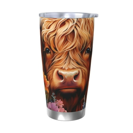 

Junzan Countryside Colorful Floral Cow for 20oz Stainless Steel Insulated Car Cup with Spillproof Lid - Insulated Coffee Mug Thermal Cup-Without Straw
