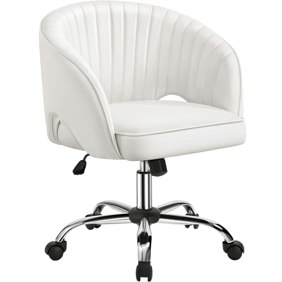 Silla de Oficina Yaheetech con Cuero Sintético Blanco y Ruedas Giratorias