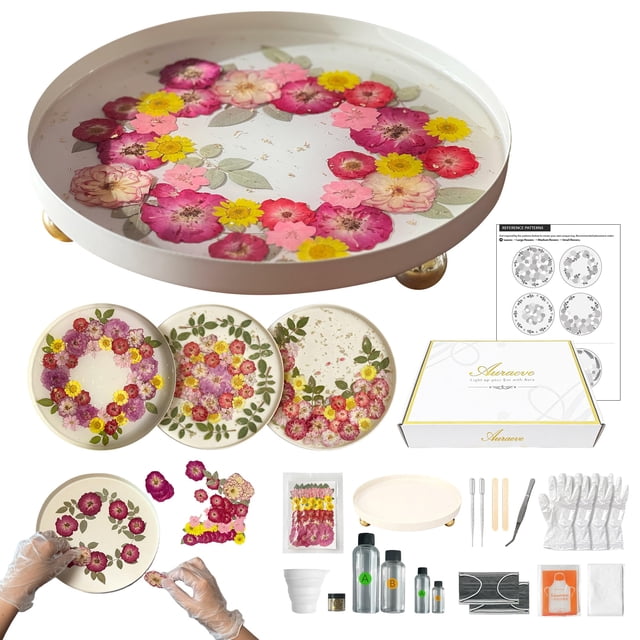 Kit de resina artesanal GooCare, bandeja floral DIY de 25 cm, beige