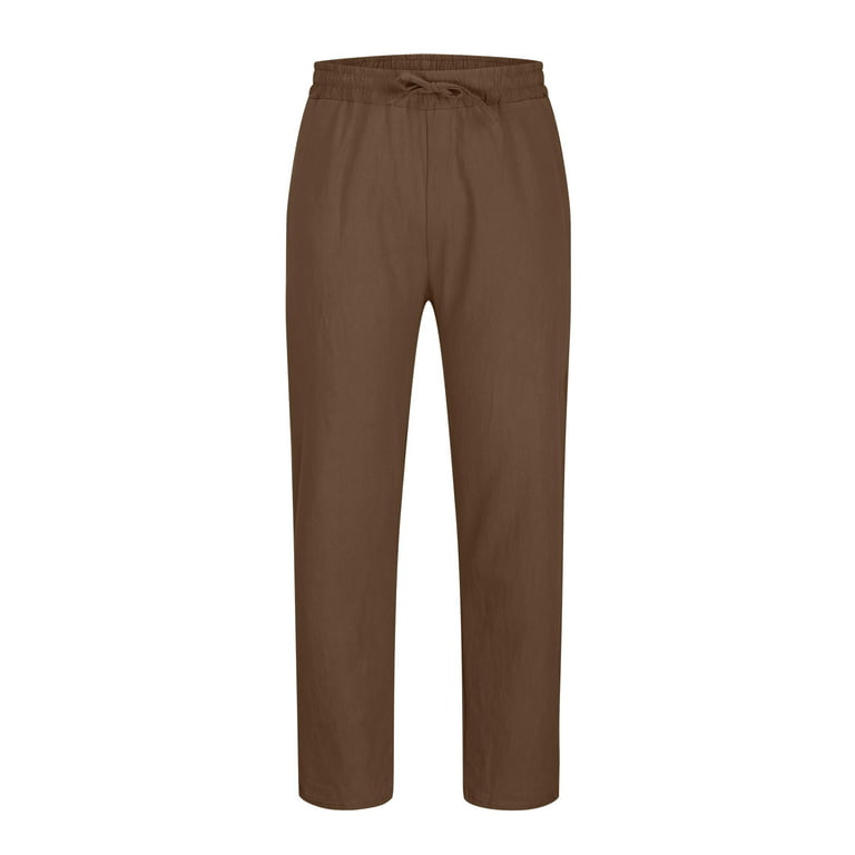 Wavsuf Pants for Men Drawstring Cotton Linen Green Trousers Size 3XL 