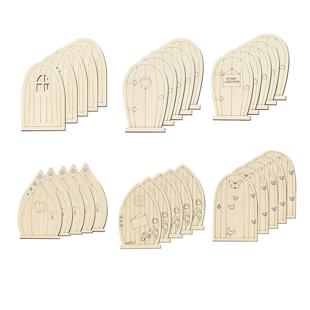 30x Puerta de hadas de madera sin terminar, artesanía de bricolaje Tema de hadas sin Mini puerta Piezas de madera para decoración de Sunnimix puerta de hadas