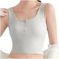 thumbnail image 4 of hotojiny Tank Tops for Women Summer Cute Sleeveless Henley Shirts Solid Cropped Basic Tees with Built in Bra Beach Vacation Clothes, 4 of 6