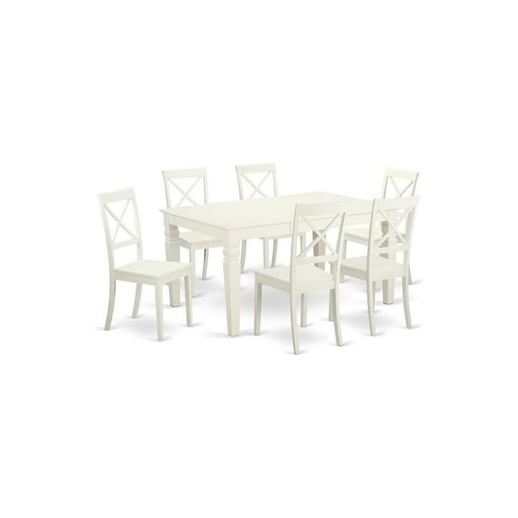 HomeStock 7 Piece Kitchen Table Set Consist of a Rectangle Dining Table with Leaf and 6 Dining Room Chairs, 42x60 Inch, Linen White