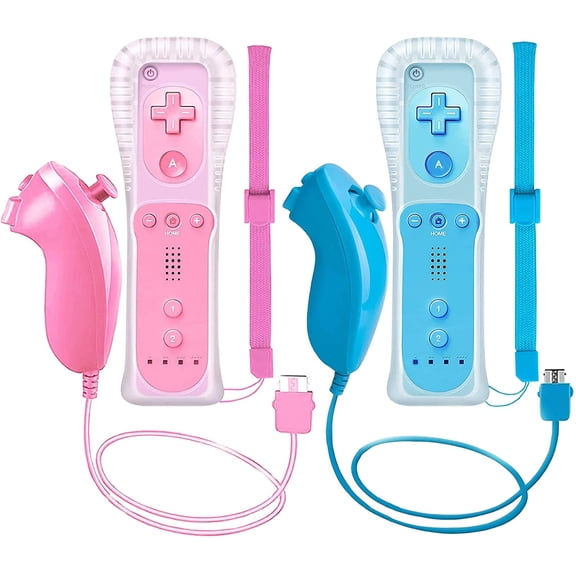 2 Pack Wii Controller for Nintendo Wii/Wii U,Wii Remote with Motion Plus,Silicone Case and Strap,Blue and Pink