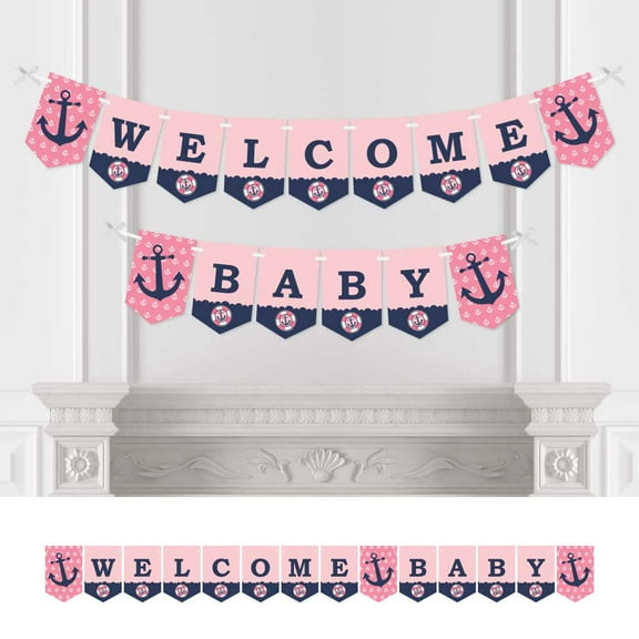 Big Dot of Happiness Ahoy - Nautical Girl - Baby Shower Bunting Banner - Anchor Party Decorations - Welcome Baby