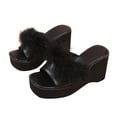 thumbnail image 2 of Summer Saving Clearance! Tuobarr Women's Wedge Sandals Women's Wedge-Heeled Plush Slippers High-Heeled Shoes Platform Beach Sandals Black US Size 9, 2 of 5