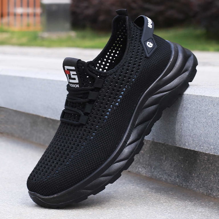 Mens Running Shoes Slip-on Walking Sneakers Lightweight Breathable Casual Soft Sole Trainers Zapatos de Hombre All Black | Trail Running