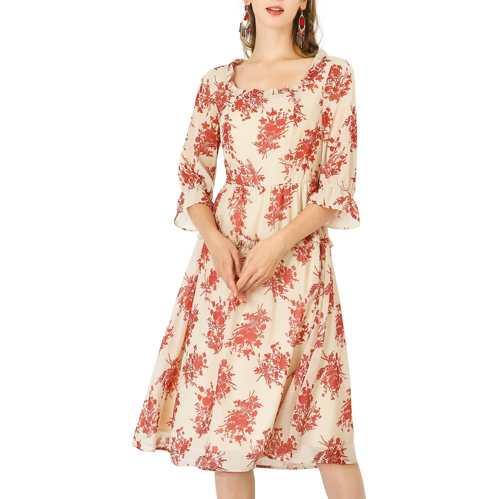 Allegra K - Allegra K Women's Vintage Half Sleeve Dress Floral Print U ...