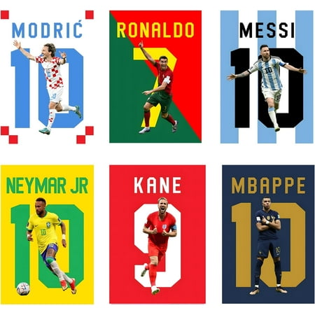 Football Posters, Ronaldo, Messi, Mbappe, Neymar, Modric, Kane Set Canvas Poster Wall Art Decorative Print Picture Painting for Living Room Bedroom Decoration Unframe8 x 12 inch