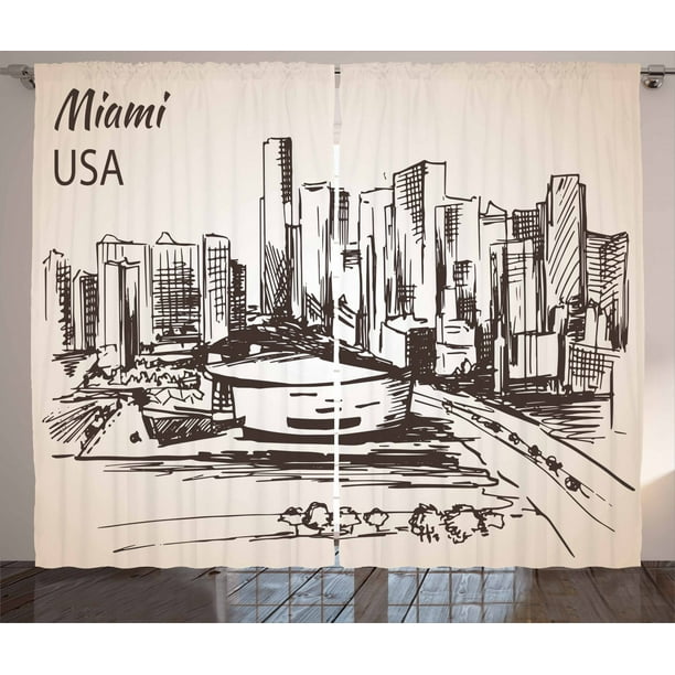Florida Curtains 2 Panels Set Hand Drawn Cityscape Sketch Usa Architecture Theme Abstract Buildings Window Drapes For Living Room Bedroom 108w X 90l Inches Champagne Dark Brown By Ambesonne Walmart Com
