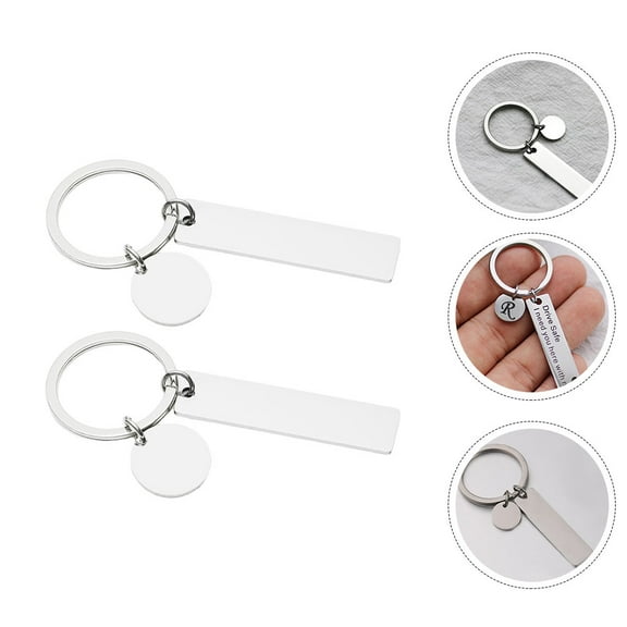 WHAMVOX  2 Pcs Unfinished Keychain Tags Rectangle Blank Pendants Silver