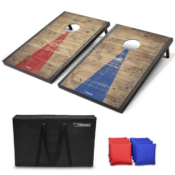 GoSports 3 x 2 ft Rustic Design Cornhole Game Set - Includes Two 3 x 2 ft Boards, 8 Bean Bags, and Carry Case