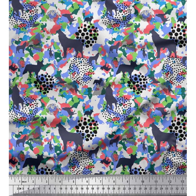 Soimoi Modal Satin Fabric Dot,Camouflage Texture & Wolf Animal Printed Fabric 1 Yard 42 Inch Wide