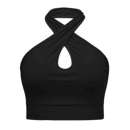 

Women s Sexy Sleeveless Halter Criss Cross Tank Crop Tops Backless Cami Tops