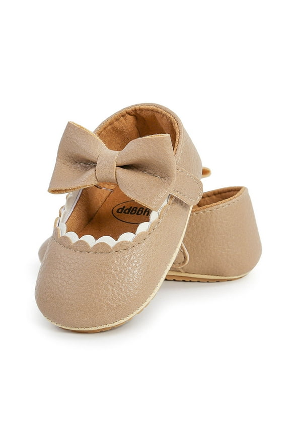 Infant Girls First Walkers Shoes Bow Solid Non-Slip Soft Sole Crib Toddler Wedding Dress Shoes for 0-15 Months