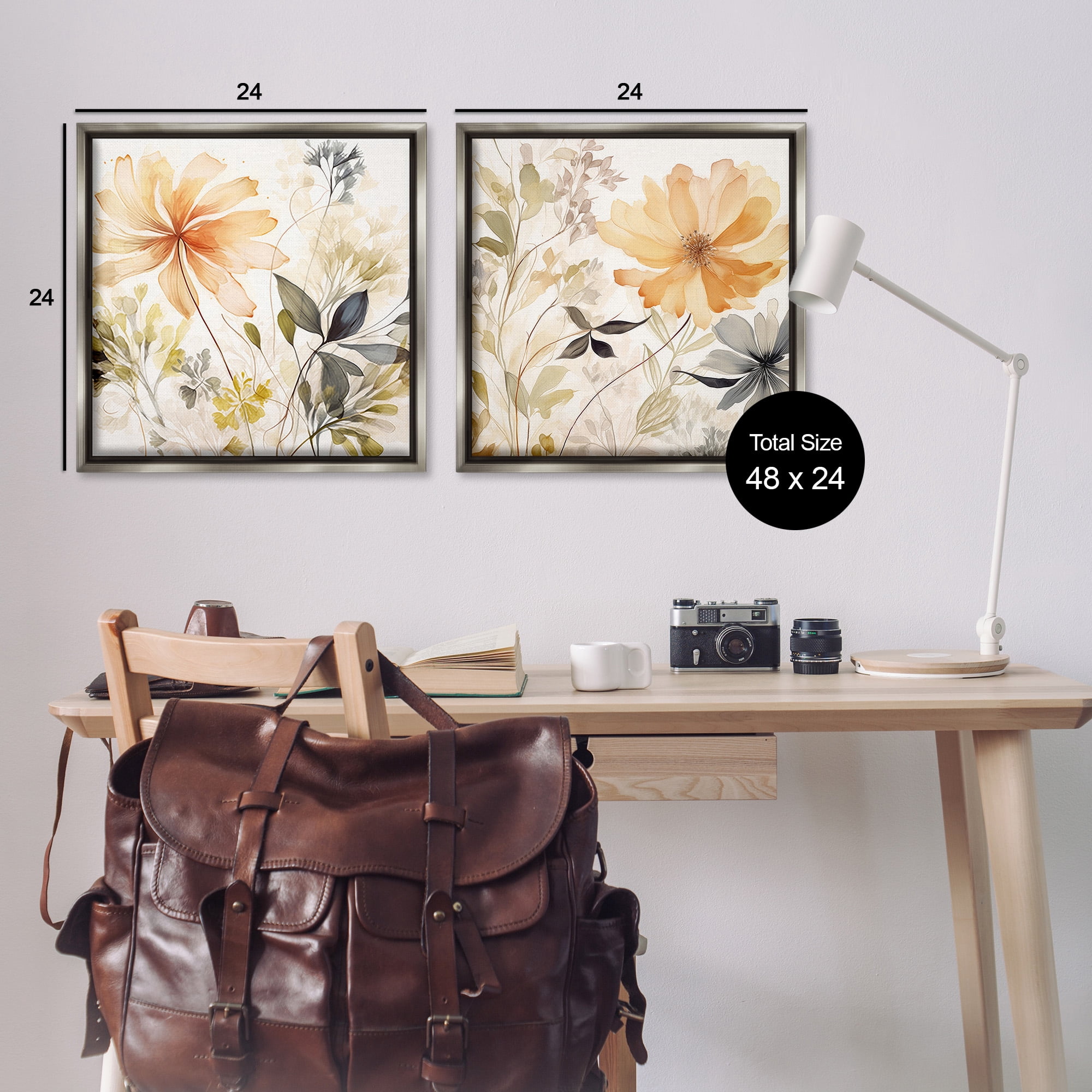 Stupell Industries Muted Cottage Flowers Botanical & Floral Painting Gray Floater Framed Canvas Art Print Wall Art, 25 x 25, Set of 2