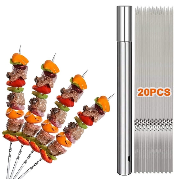Willbbq 304 Stainless Steel Bbq Skewers - Reusable, No Spin Design, 20，40Pcs