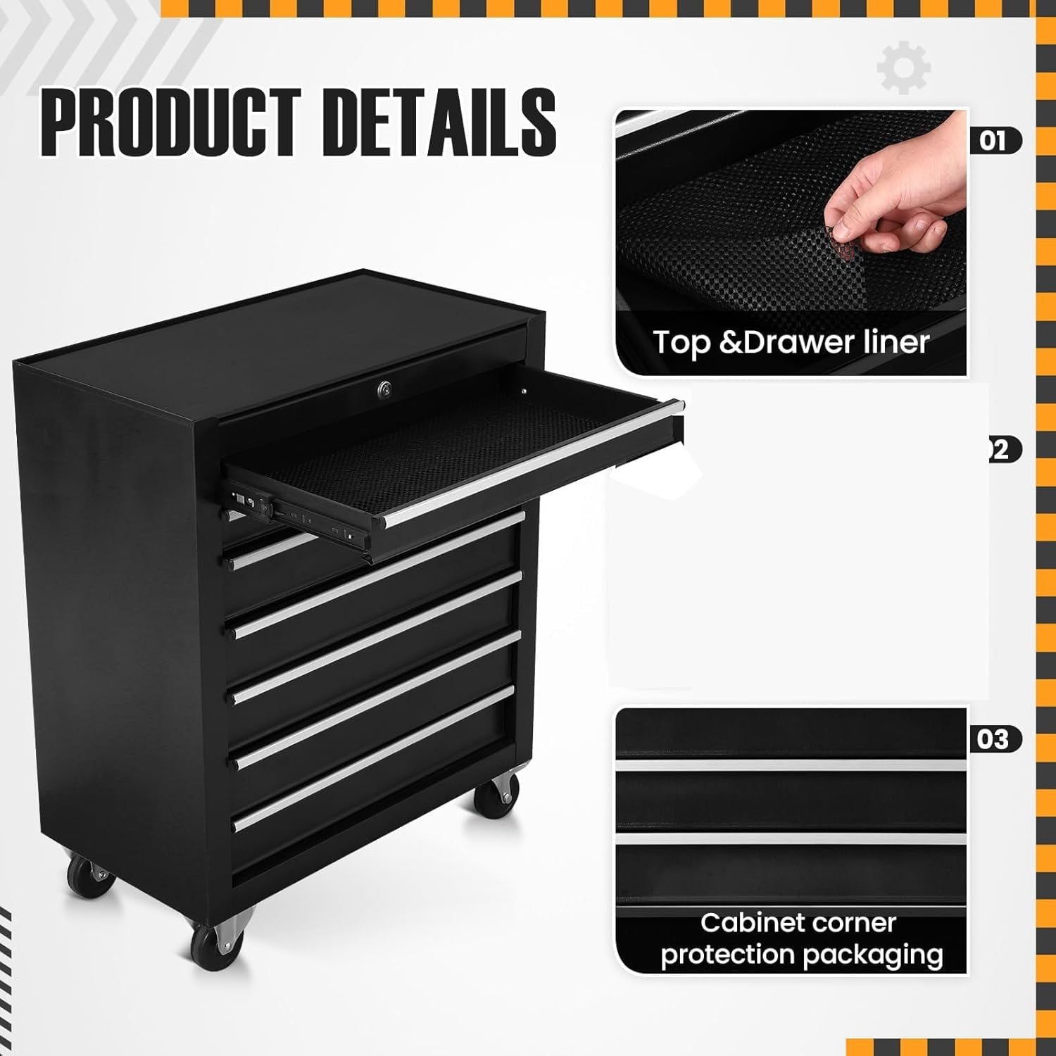 7-Drawer Rolling Tool Chest, Metal Tool Box Organizer with Auto Locking System, Sliding Drawers, Detachable Top, Lockable Wheels, Tool Storage Cabinet for Garage & Workshop