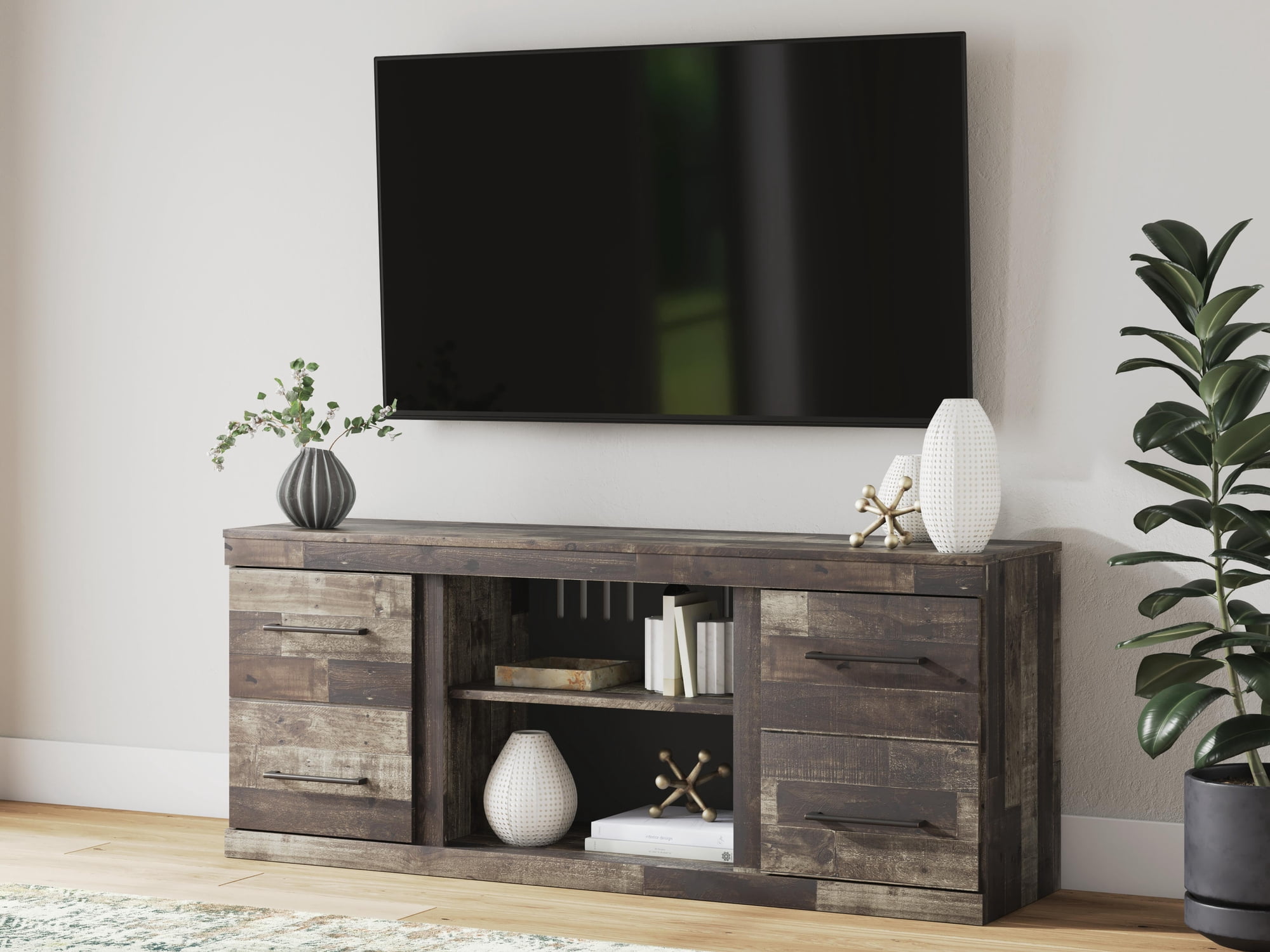 Signature Design by Ashley Derekson TV Stand with Fireplace Option, Multi Gray, Rustic Entertainment Center for TVs up to 65" with Storage