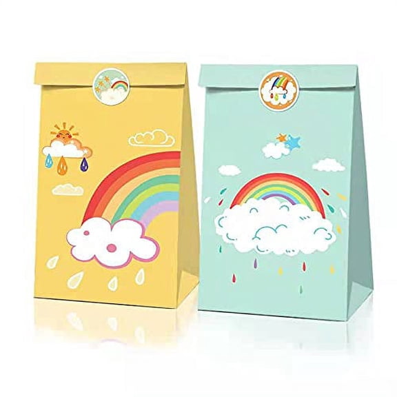 24pcs Rainbow Party Bags,Sunshine Paper Bags,Cloud Gift Bags,Rainbow Party Favor Bags with 36pcs Rainbow Stickers