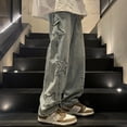 thumbnail image 1 of Pantalones vaqueros rectos con bordado de estrellas para hombre, Jeans góticos neutros, pierna ancha, sueltos, Hip-hop, moda juvenil, ropa de calle, Y2K, 1 of 5