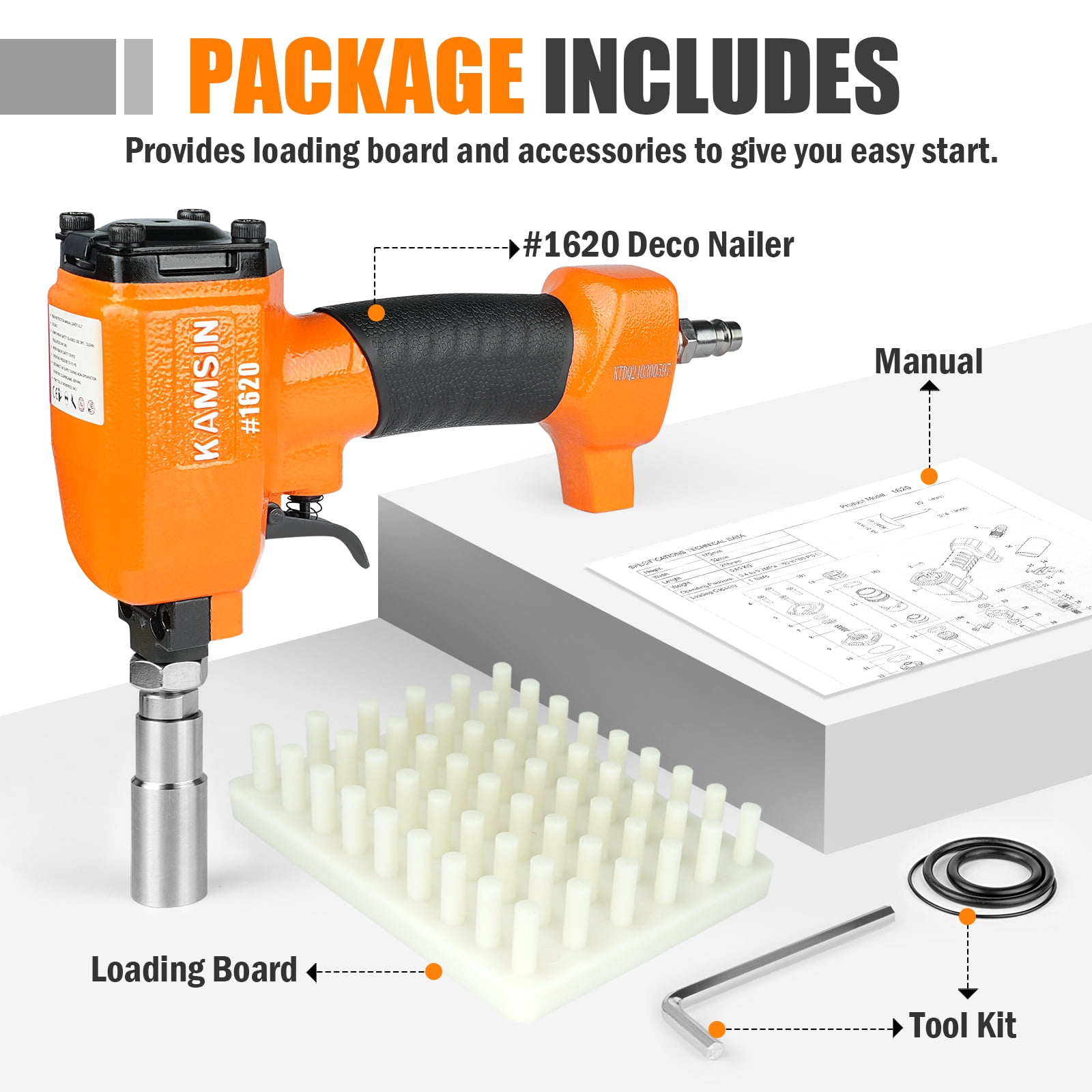 KAMSIN K1620 Pneumatic Decorative Nailer 41/64''(16.2mm) Diameter Air Upholstery Tacks Gun for Furniture